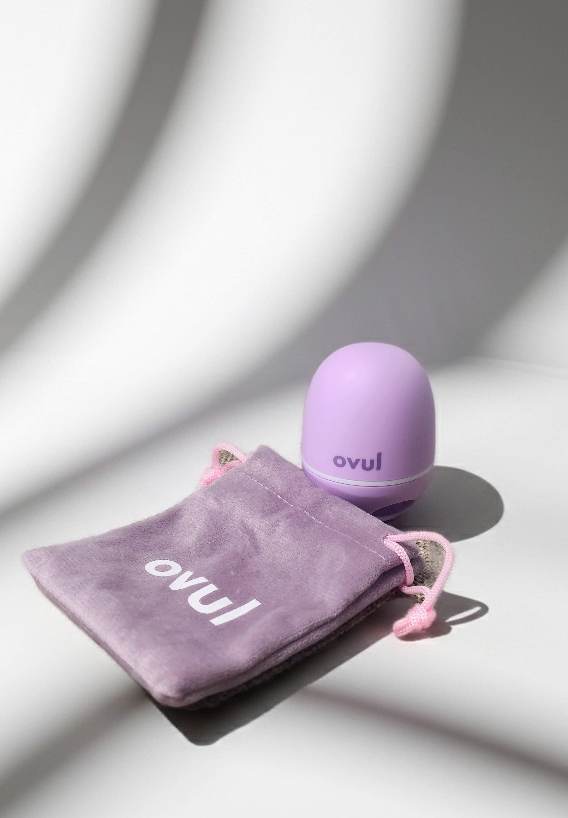 Ovul fertility monitor and travel pouch on gray background