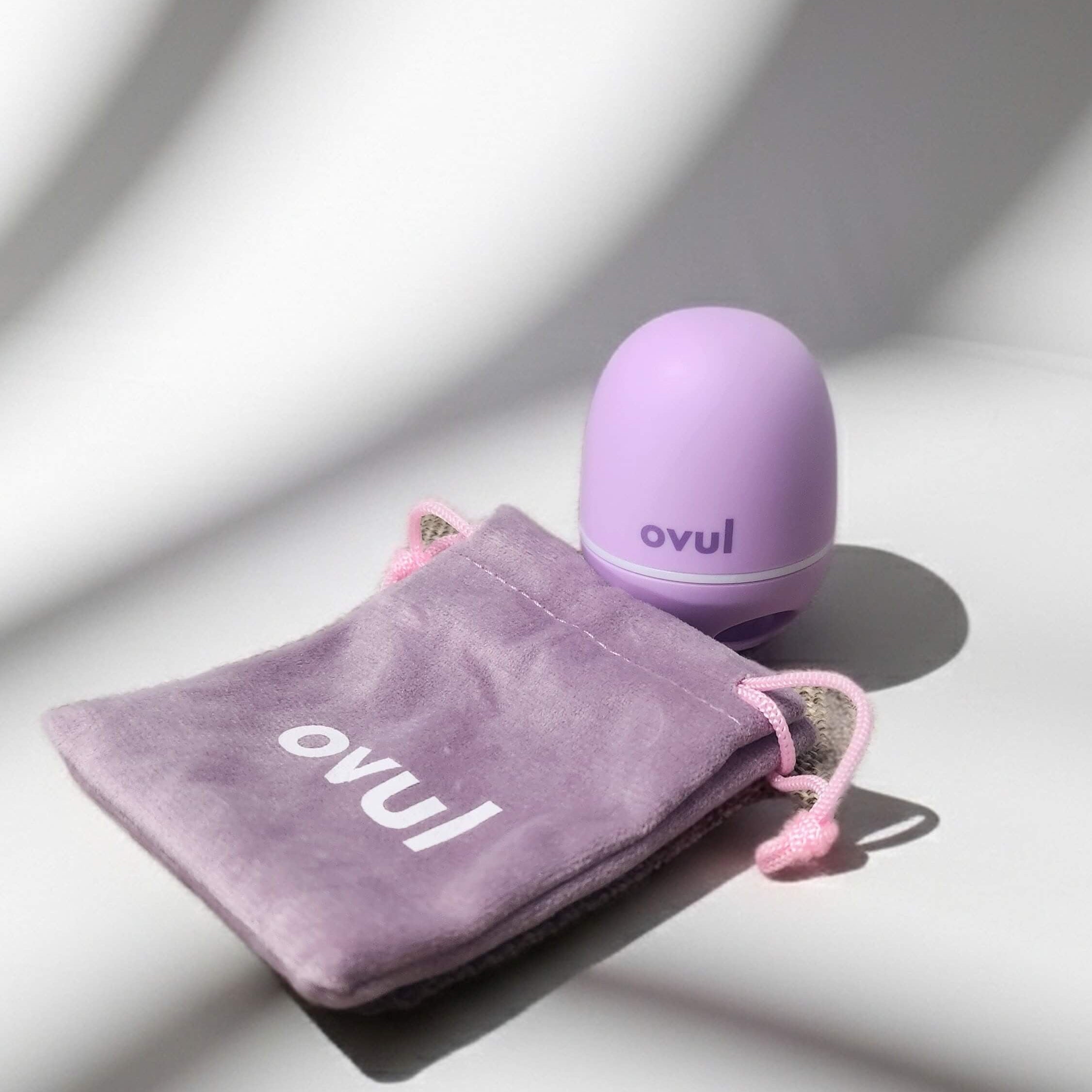 Ovul fertility monitor and travel pouch on gray background