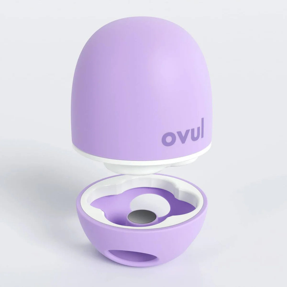 Ovul AI fertility monitor shown open, revealing internal saliva analysis sensor for daily testing of estrogen